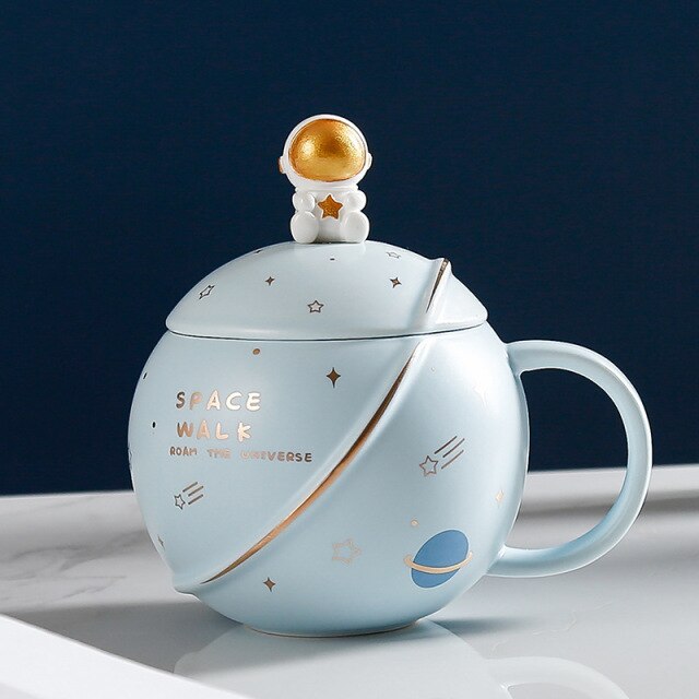 Space Astronaut Planet Ceramic Mug With Lid and Spoon-Kawaii Dream