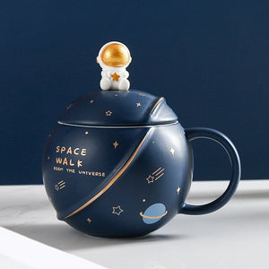 Space Astronaut Planet Ceramic Mug With Lid and Spoon-Kawaii Dream