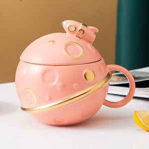 Space Astronaut Planet Ceramic Mug With Lid and Spoon-Kawaii Dream