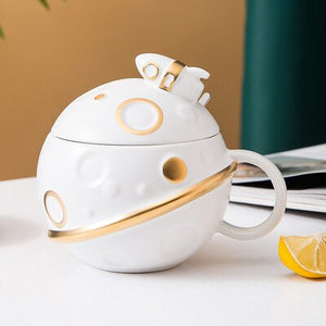 Space Astronaut Planet Ceramic Mug With Lid and Spoon-Kawaii Dream