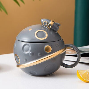Space Astronaut Planet Ceramic Mug With Lid and Spoon-Kawaii Dream