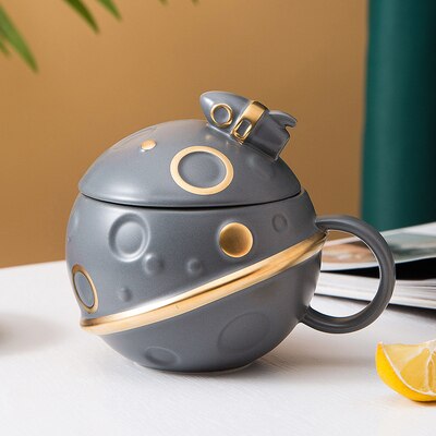 Space Astronaut Planet Ceramic Mug With Lid and Spoon-Kawaii Dream