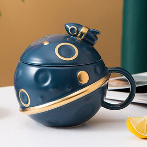 Space Astronaut Planet Ceramic Mug With Lid and Spoon-Kawaii Dream
