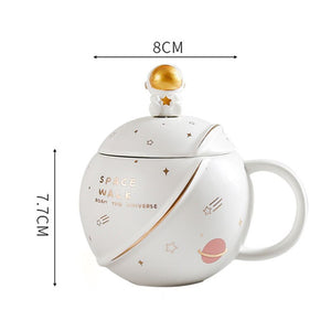 Space Astronaut Planet Ceramic Mug With Lid and Spoon-Kawaii Dream