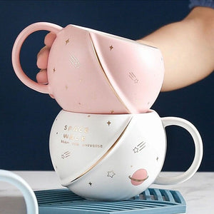 Space Astronaut Planet Ceramic Mug With Lid and Spoon-Kawaii Dream