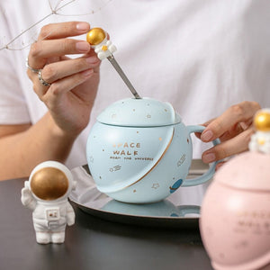 Space Astronaut Planet Ceramic Mug With Lid and Spoon-Kawaii Dream