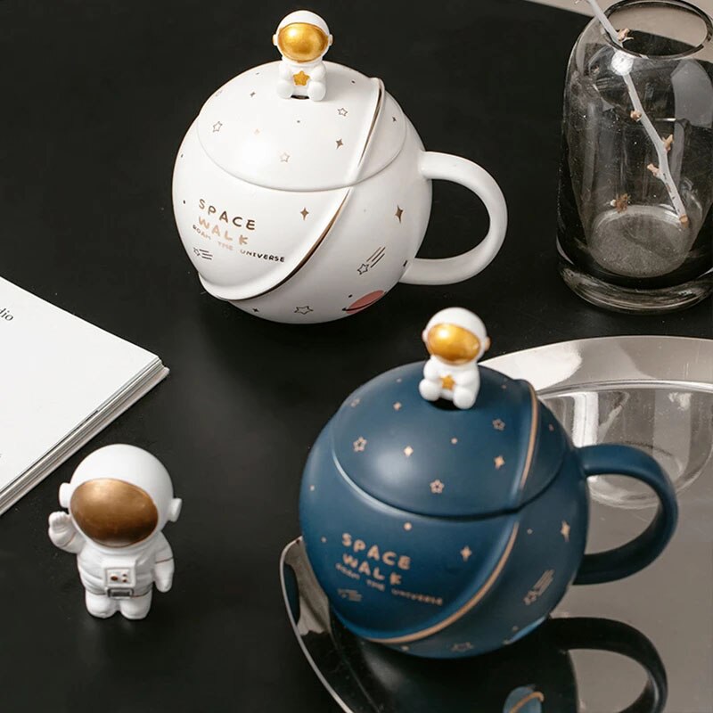 Space Astronaut Planet Ceramic Mug With Lid and Spoon-Kawaii Dream
