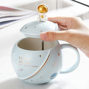 Space Astronaut Planet Ceramic Mug With Lid and Spoon-Kawaii Dream