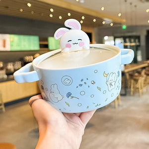 Spring Bunny Jumbo Ceramic Ramen Bowl With Lid-Kawaii Dream