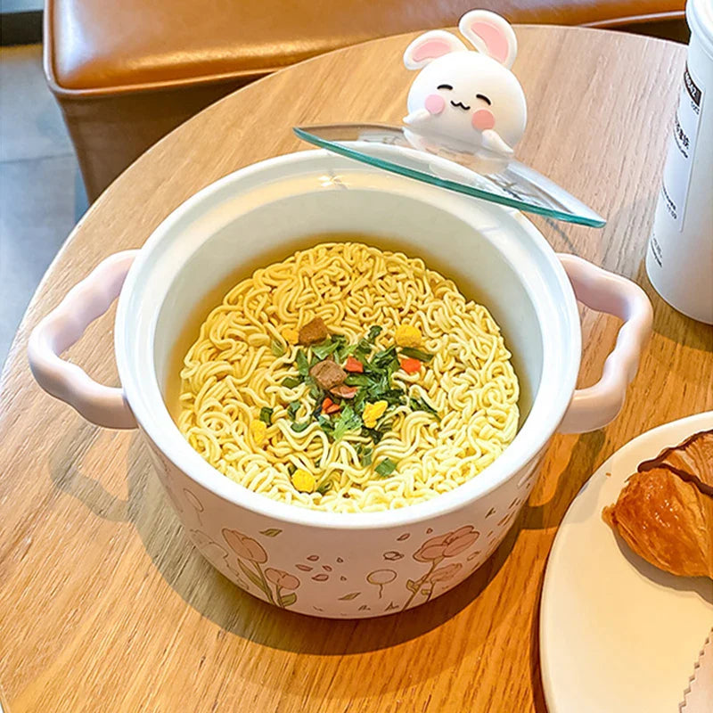 Spring Bunny Jumbo Ceramic Ramen Bowl With Lid-Kawaii Dream