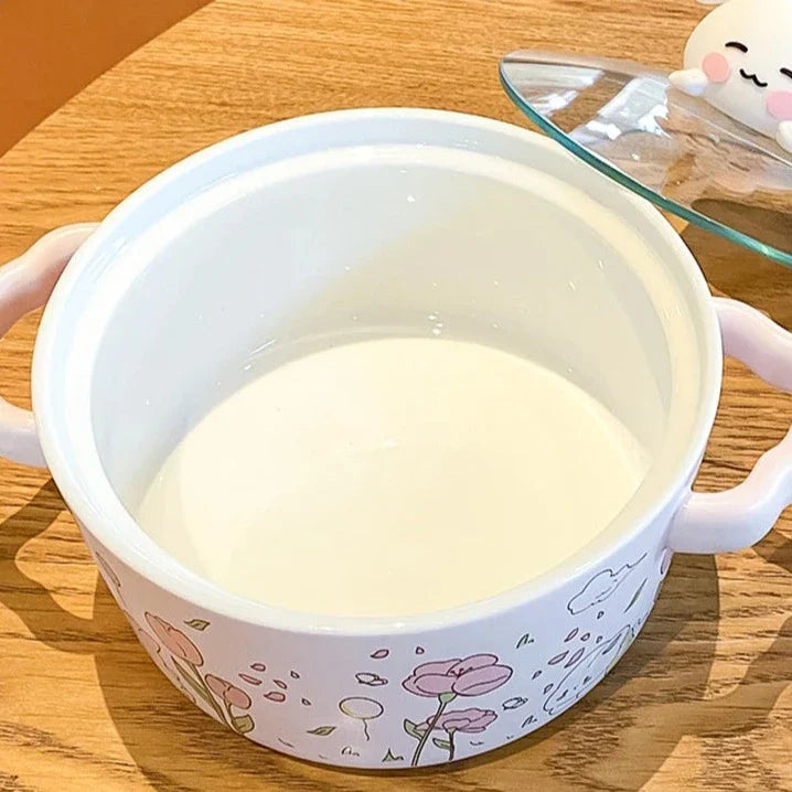 Spring Bunny Jumbo Ceramic Ramen Bowl With Lid-Kawaii Dream