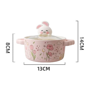 Spring Bunny Jumbo Ceramic Ramen Bowl With Lid-Kawaii Dream