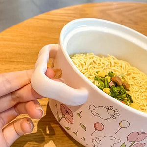 Spring Bunny Jumbo Ceramic Ramen Bowl With Lid-Kawaii Dream