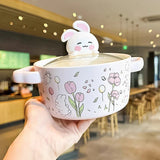 Spring Bunny Jumbo Ceramic Ramen Bowl With Lid-Kawaii Dream