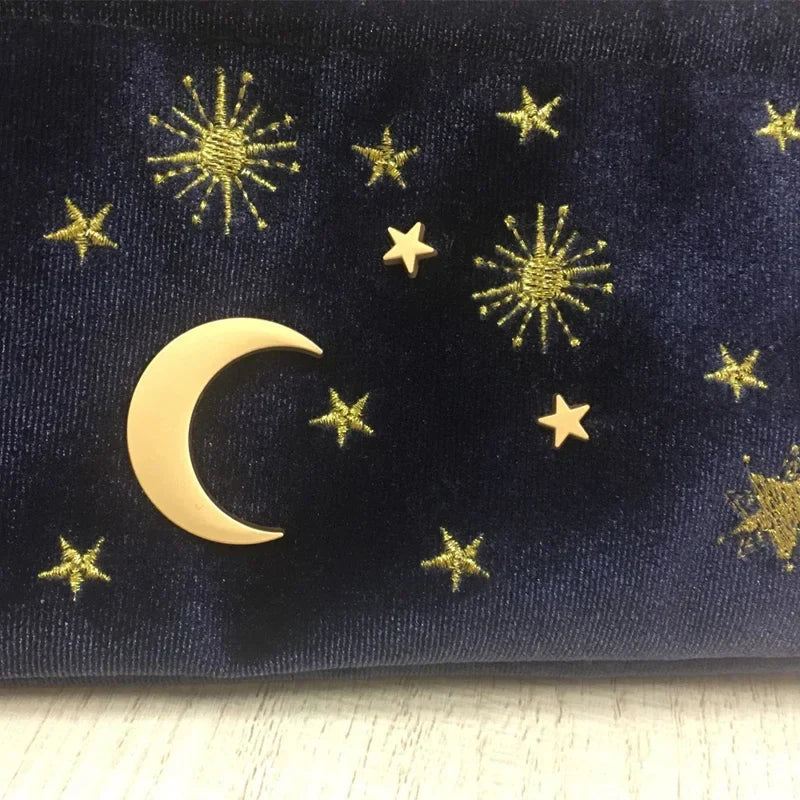 Starry Night Velvet Embroidery Cosmetic Travel Makeup Bag-Kawaii Dream