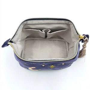 Starry Night Velvet Embroidery Cosmetic Travel Makeup Bag-Kawaii Dream