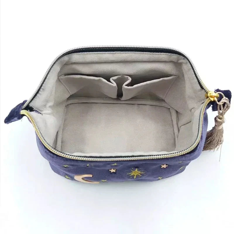 Starry Night Velvet Embroidery Cosmetic Travel Makeup Bag-Kawaii Dream