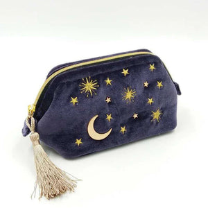 Starry Night Velvet Embroidery Cosmetic Travel Makeup Bag-Kawaii Dream