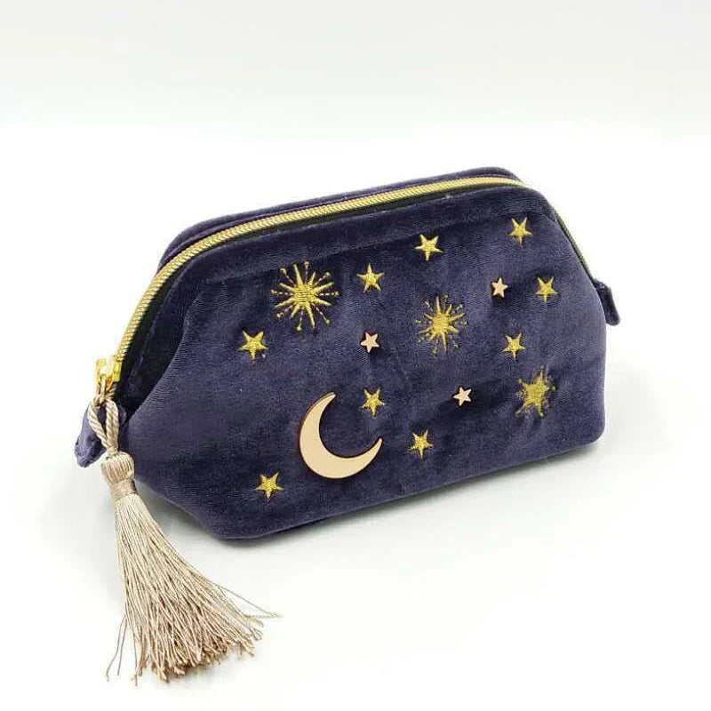 Starry Night Velvet Embroidery Cosmetic Travel Makeup Bag-Kawaii Dream