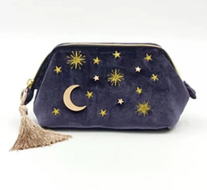 Starry Night Velvet Embroidery Cosmetic Travel Makeup Bag-Kawaii Dream
