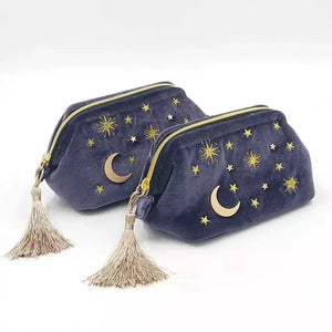 Starry Night Velvet Embroidery Cosmetic Travel Makeup Bag-Kawaii Dream