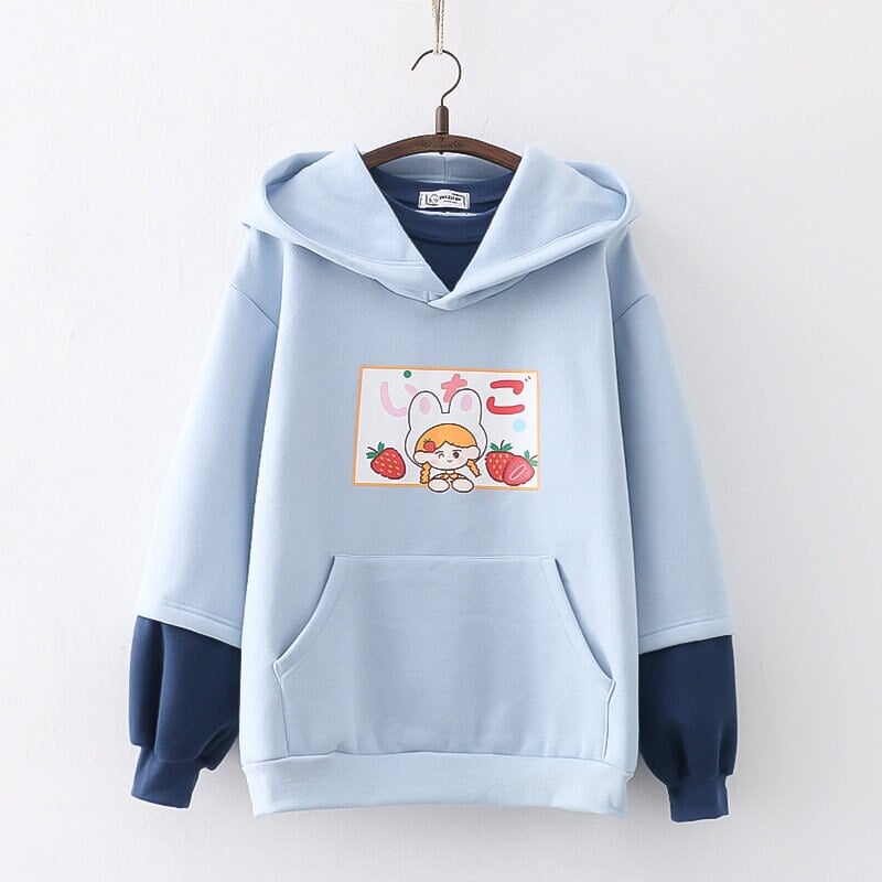 Strawberry Mikki Bunny Fleece Hoodies-Kawaii Dream