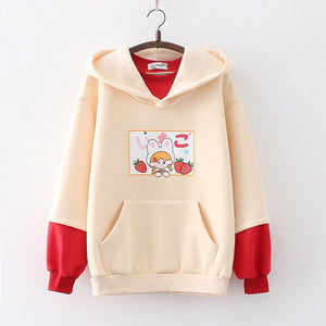 Strawberry Mikki Bunny Fleece Hoodies-Kawaii Dream