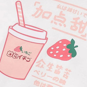 Strawberry Shake Bubble Tea White Cream Fleece Hoodies-Kawaii Dream