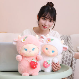 Strawberry White Pink Sheep Lamb Plushie-Kawaii Dream