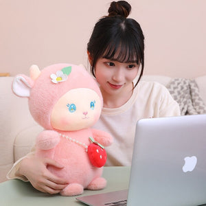 Strawberry White Pink Sheep Lamb Plushie-Kawaii Dream