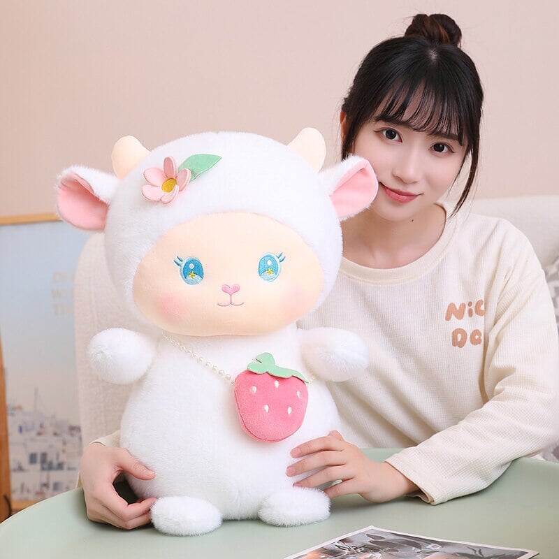 Strawberry White Pink Sheep Lamb Plushie-Kawaii Dream