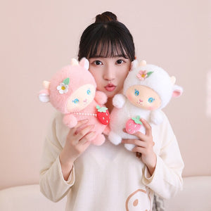 Strawberry White Pink Sheep Lamb Plushie-Kawaii Dream