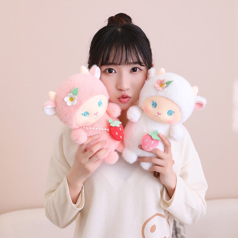 Strawberry White Pink Sheep Lamb Plushie-Kawaii Dream