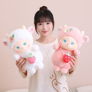 Strawberry White Pink Sheep Lamb Plushie-Kawaii Dream