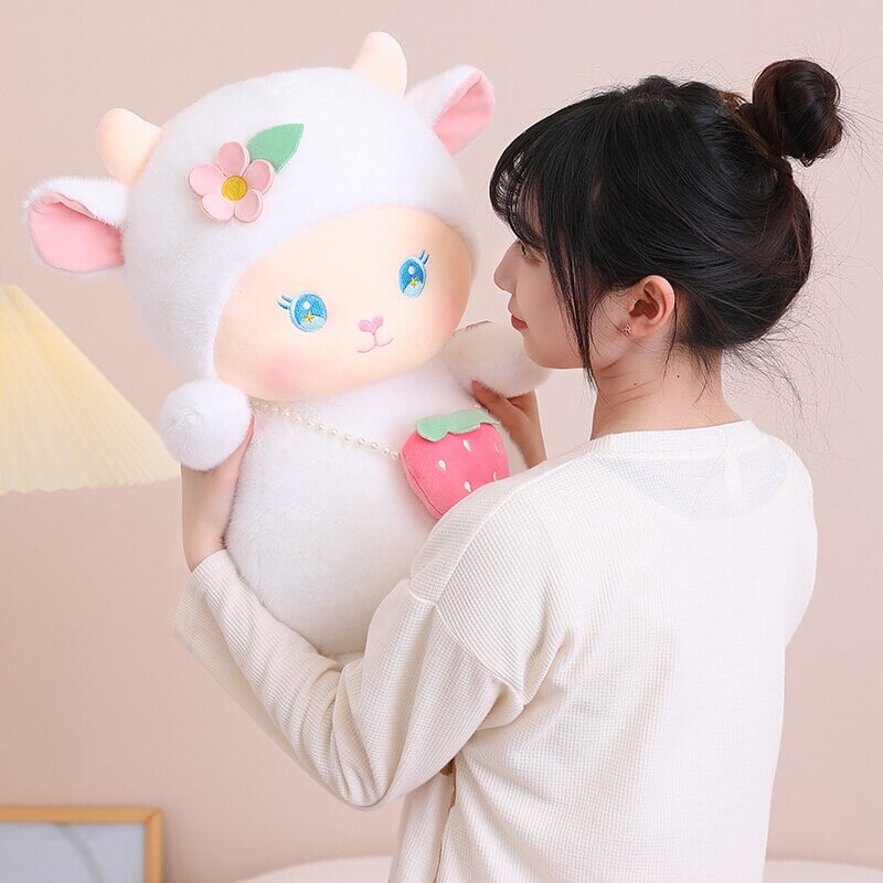 Strawberry White Pink Sheep Lamb Plushie-Kawaii Dream