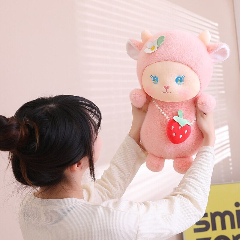 Strawberry White Pink Sheep Lamb Plushie-Kawaii Dream