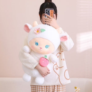 Strawberry White Pink Sheep Lamb Plushie-Kawaii Dream