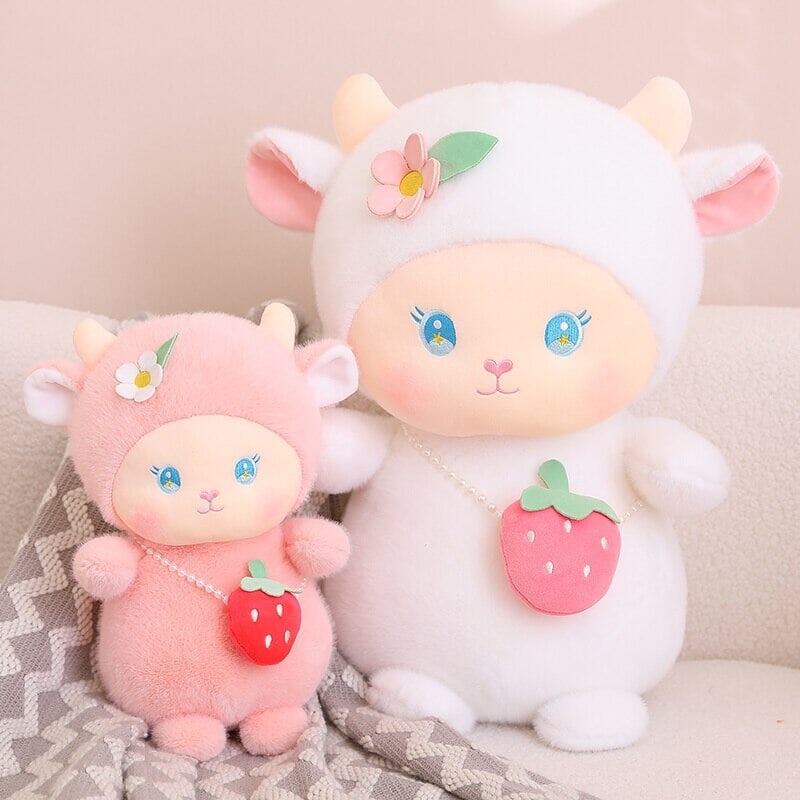 Strawberry White Pink Sheep Lamb Plushie-Kawaii Dream