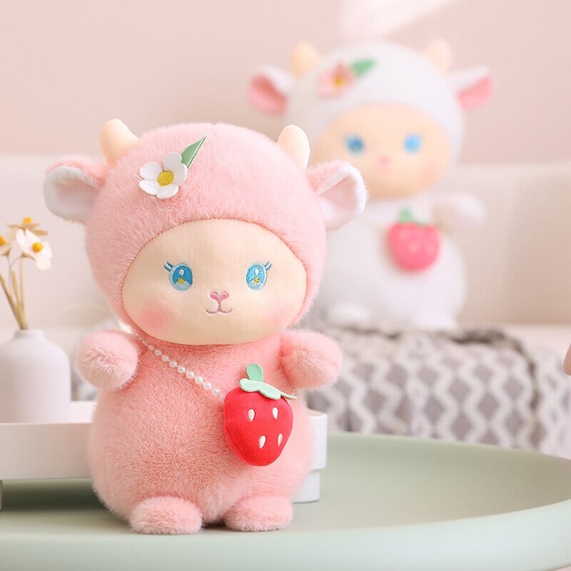 Strawberry White Pink Sheep Lamb Plushie-Kawaii Dream