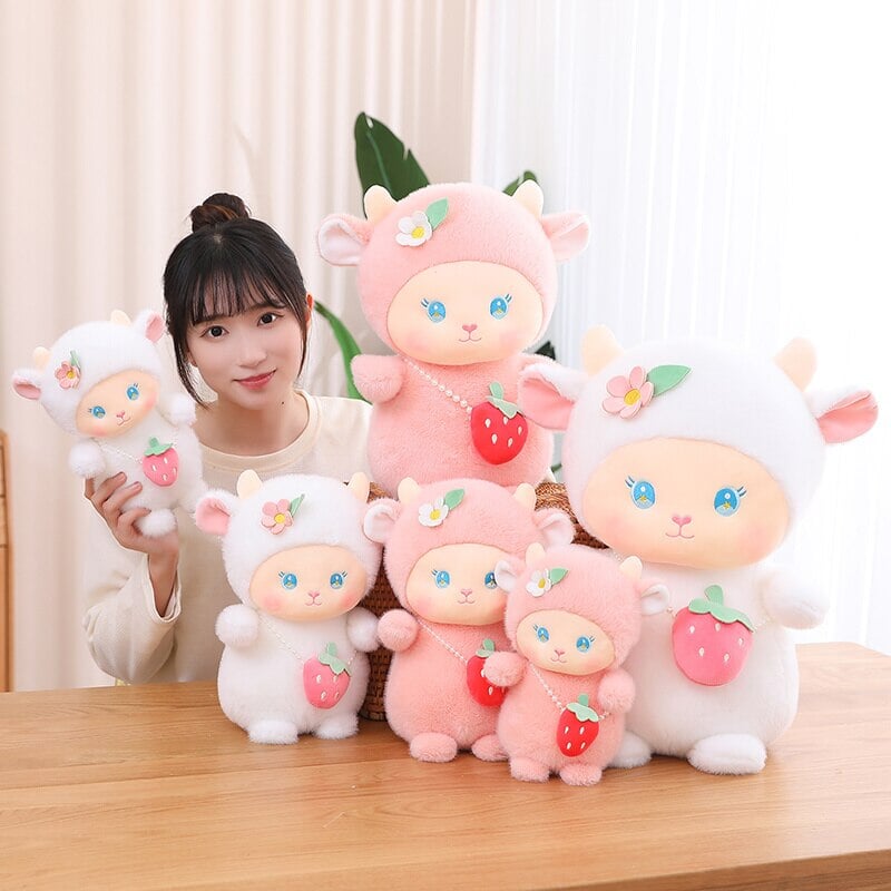 Strawberry White Pink Sheep Lamb Plushie-Kawaii Dream