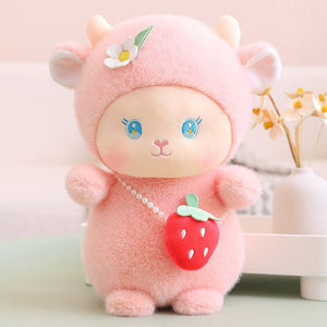 Strawberry White Pink Sheep Lamb Plushie-Kawaii Dream