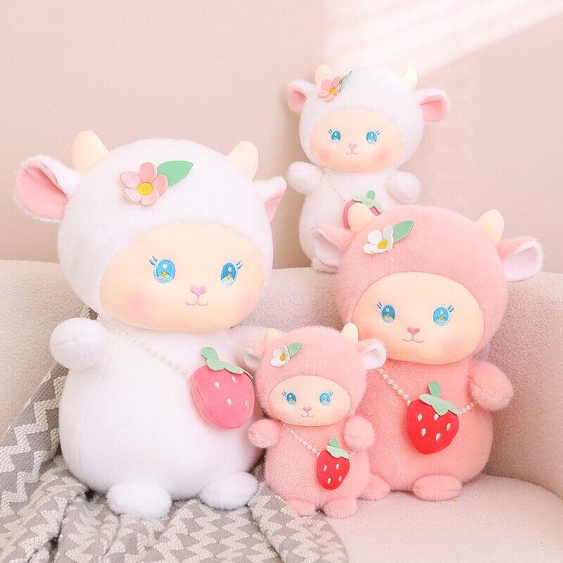 Strawberry White Pink Sheep Lamb Plushie-Kawaii Dream