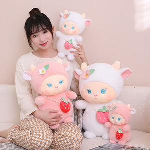 Strawberry White Pink Sheep Lamb Plushie-Kawaii Dream