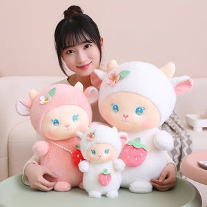 Strawberry White Pink Sheep Lamb Plushie-Kawaii Dream