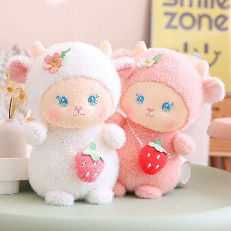 Strawberry White Pink Sheep Lamb Plushie-Kawaii Dream