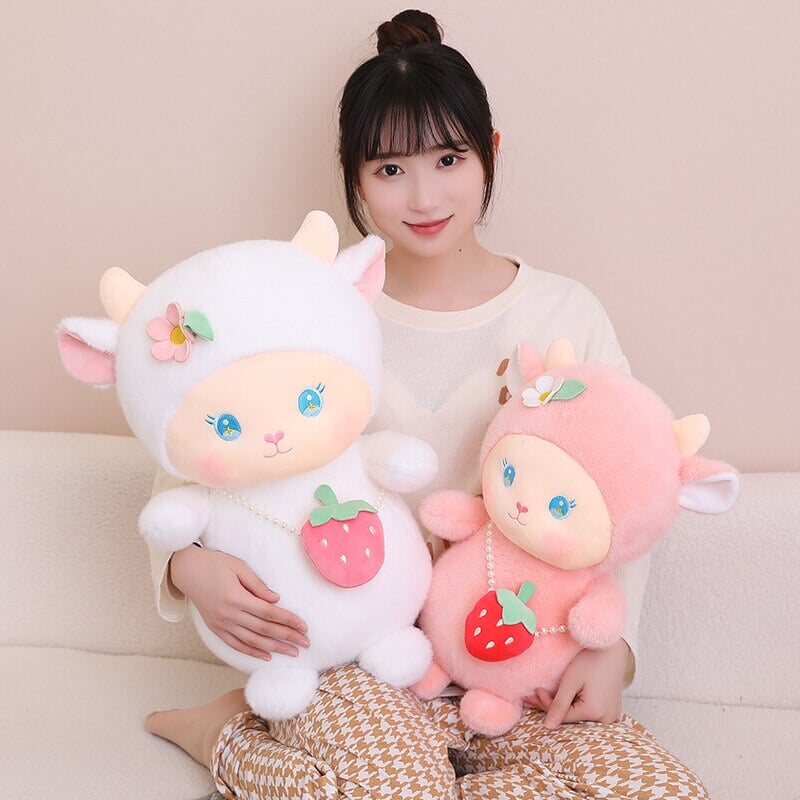 Strawberry White Pink Sheep Lamb Plushie-Kawaii Dream