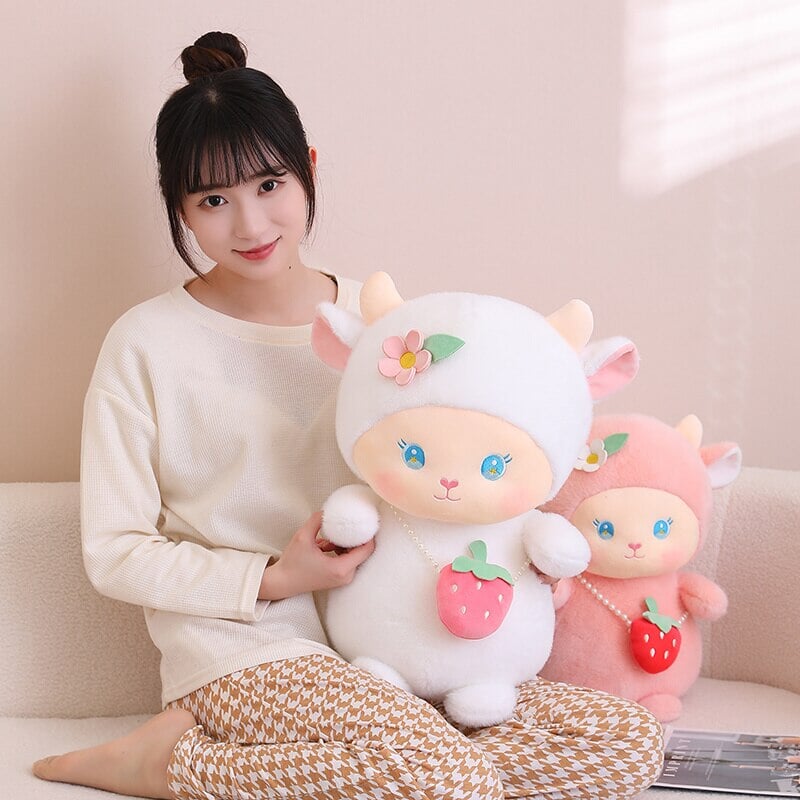 Strawberry White Pink Sheep Lamb Plushie-Kawaii Dream