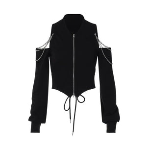 Streetwear Off Shoulder Zip-up Cardigan-Kawaii Dream