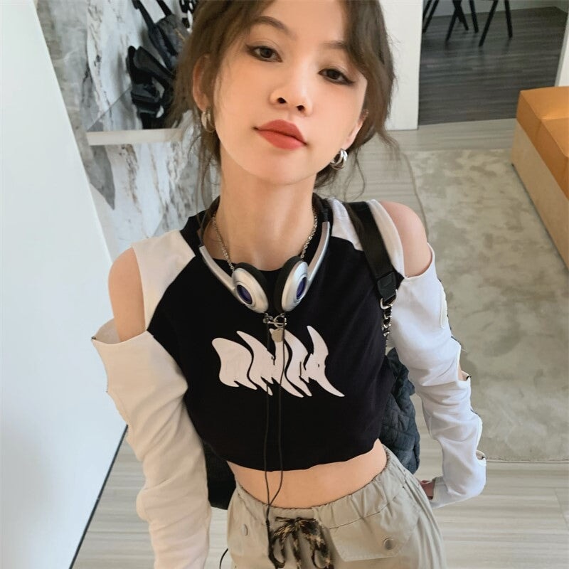 Stylish Hole Long Sleeves Flames Top-Kawaii Dream