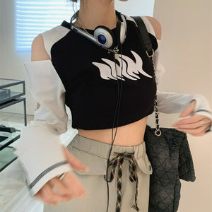 Stylish Hole Long Sleeves Flames Top-Kawaii Dream